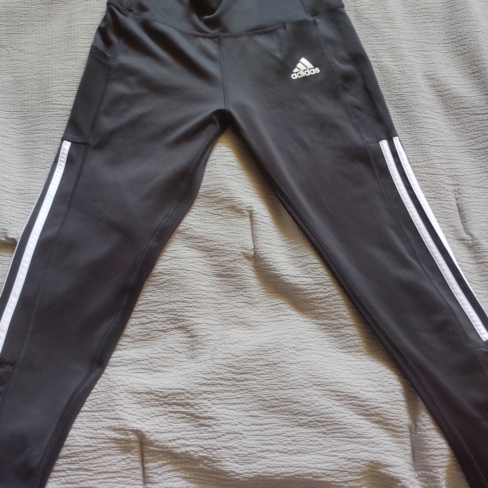 Adidas Kids Black Leggings with White Stripes